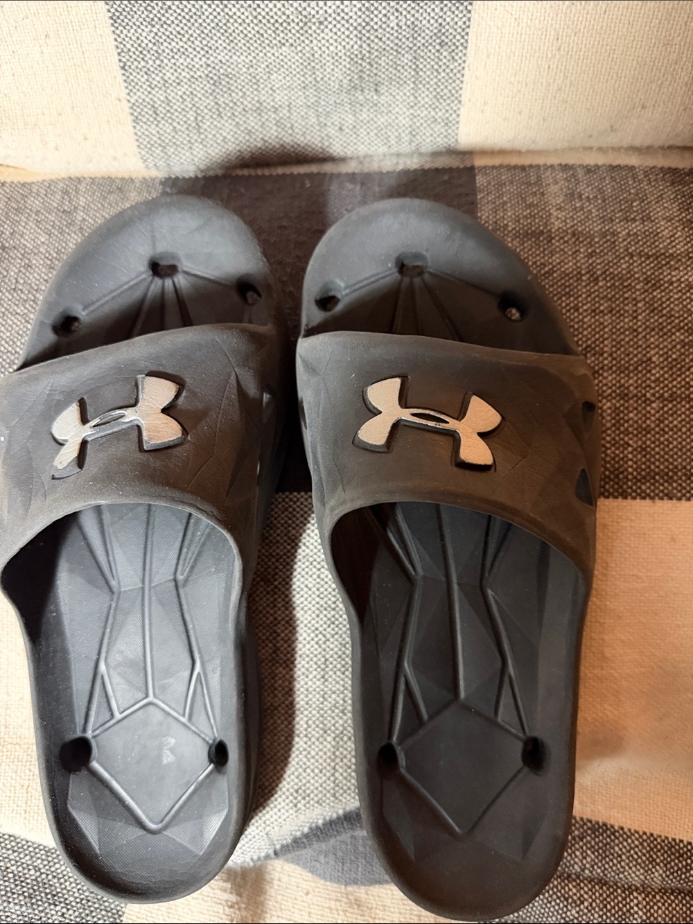 Under Armour Black/Gray Slide Sandals with Logo Accent